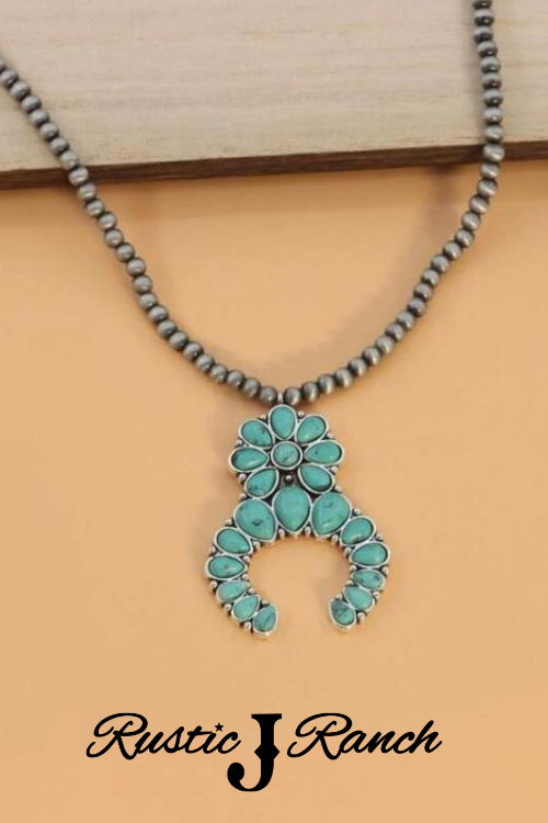 Beaded turquoise squash blossom necklace