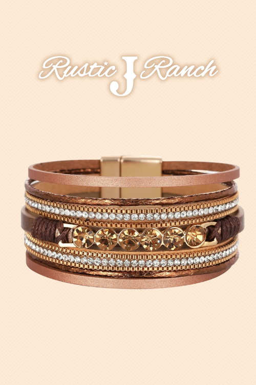 Bohemian diamond studded leather bracelet