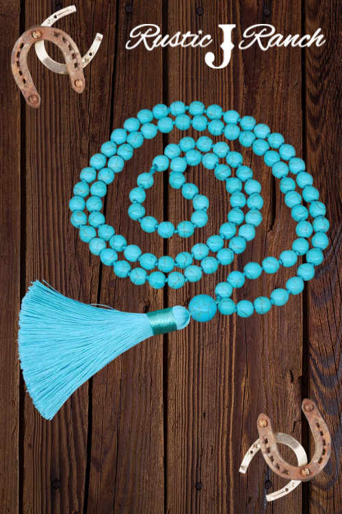 Boho Turquoise Beaded tassel Necklace