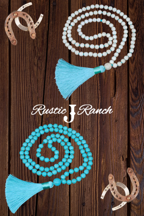 Boho Turquoise Beaded tassel Necklace