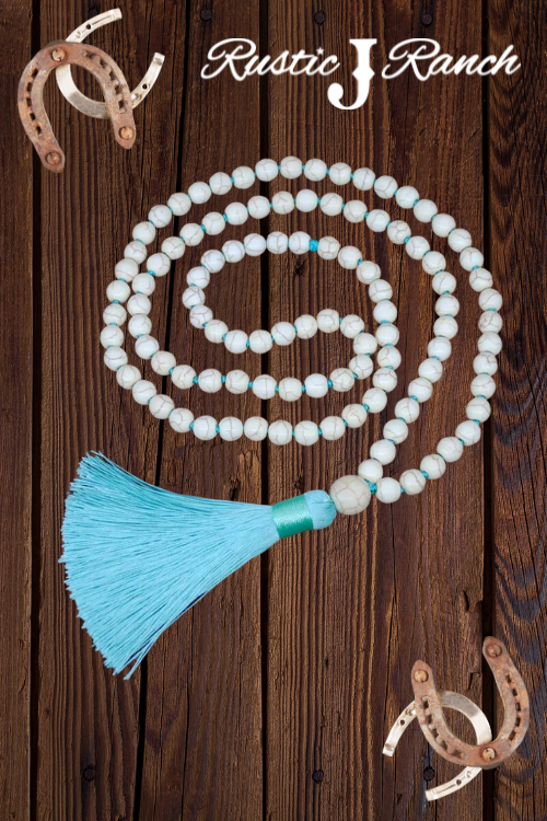 Boho Turquoise Beaded tassel Necklace