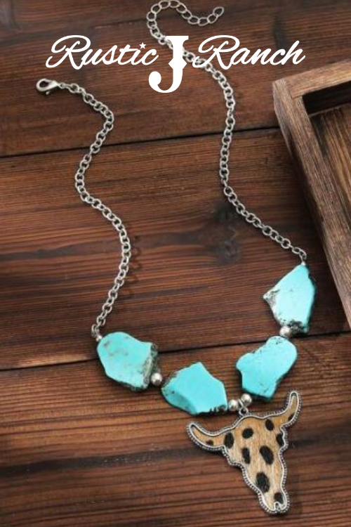 Chunky turquoise bull head necklace