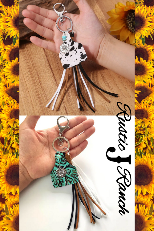 Western Style Keychain Cow Brand Leather