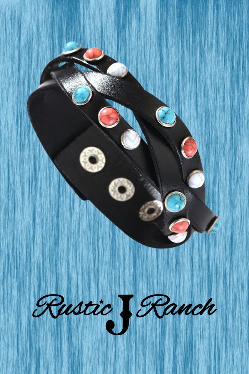 Genuine leather Turquoise inlaid leather bracelet