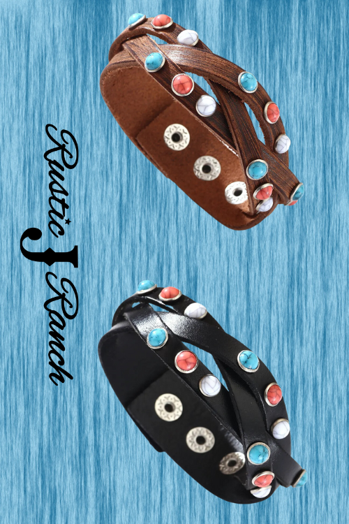 Genuine leather Turquoise inlaid leather bracelet