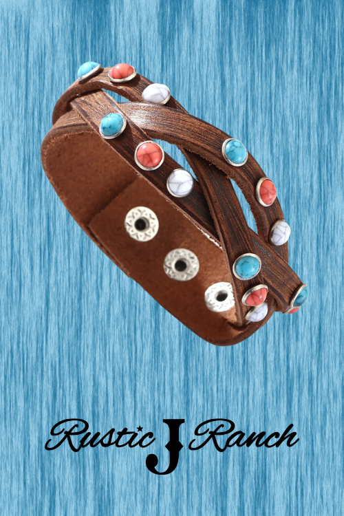 Genuine leather Turquoise inlaid leather bracelet