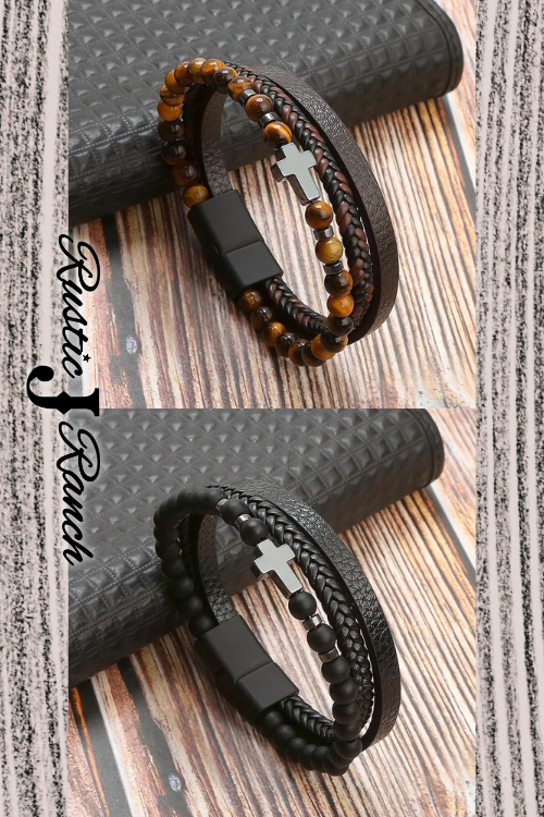 Layered Leather & Volcanic stone bracelet