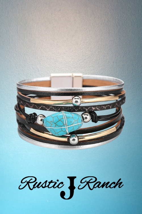 Multi layer leather Turquoise Beaded Bracelet