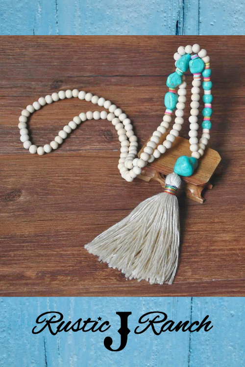 Natural stone Long handmade beaded tassel necklace