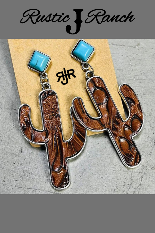 Retro Cactus Turquoise Drop Earrings