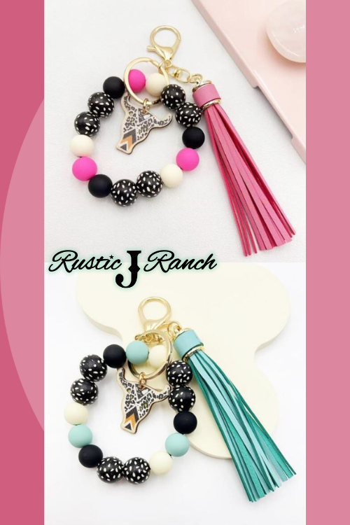 Tassel & Beaded bull head Charm Keychain