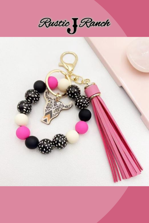 Tassel & Beaded bull head Charm Keychain