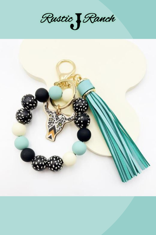 Tassel & Beaded bull head Charm Keychain