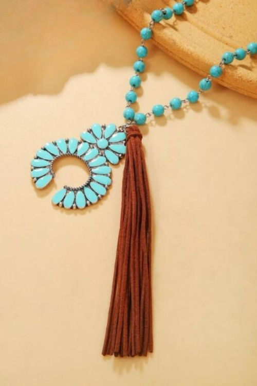 Turquoise Squash Blossom tassel necklace