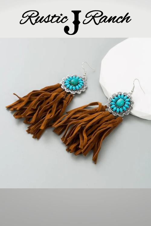 Vintage leather Tassel Turquoise Earrings