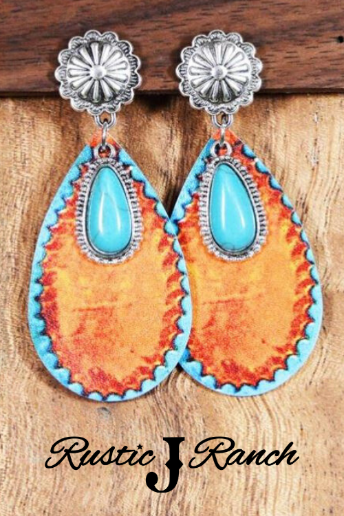 Western Double-Sided Leather Teardrop Drop Earrings