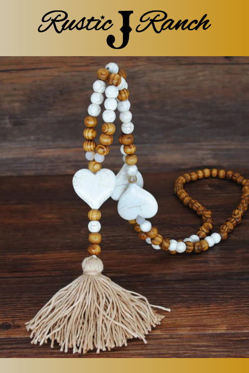 Wood Bead & Stone tassel necklace