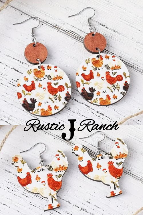 Rustic Wood Chicken earrings