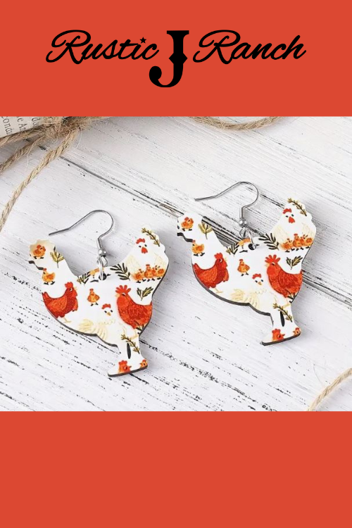 Rustic Wood Chicken earrings