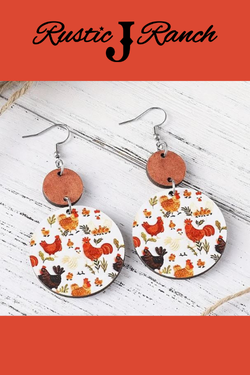 Rustic Wood Chicken earrings