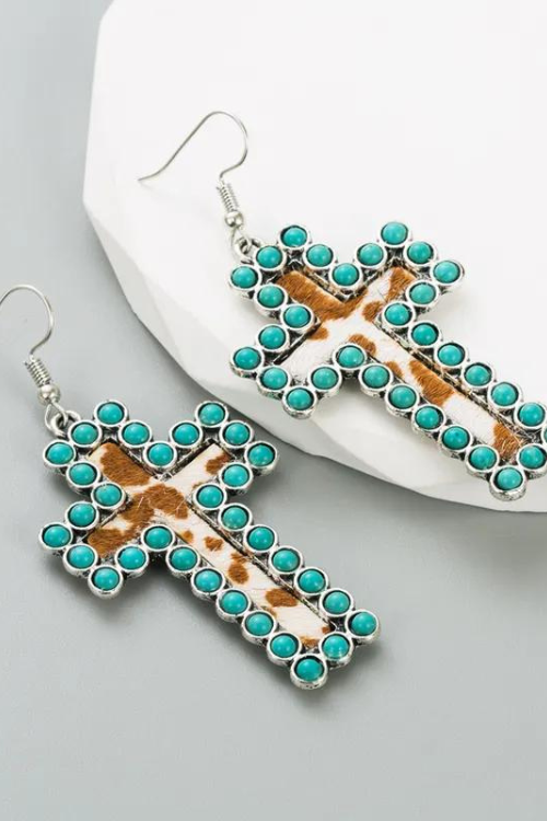 Cowhide Cross Earrings