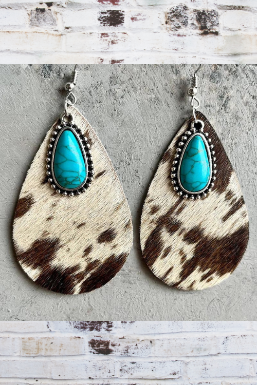 Cow Print Leather Teardrop Earrings