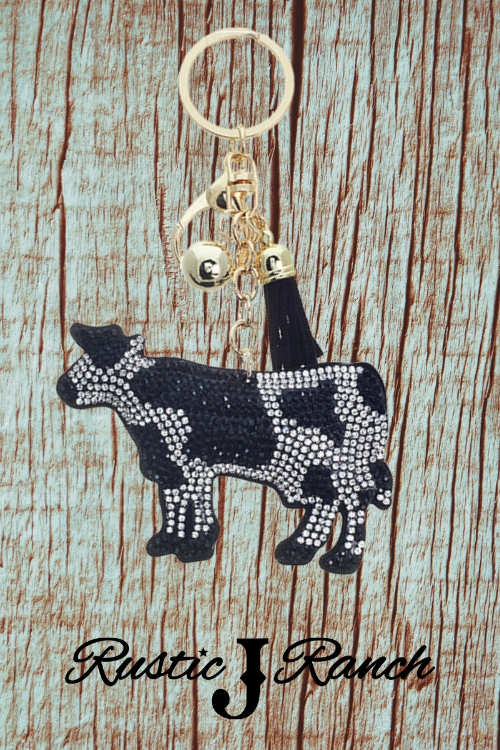 Pig or Cow Rhinestone Keychain