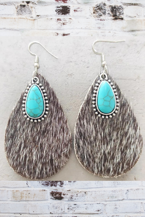 Cow Print Leather Teardrop Earrings