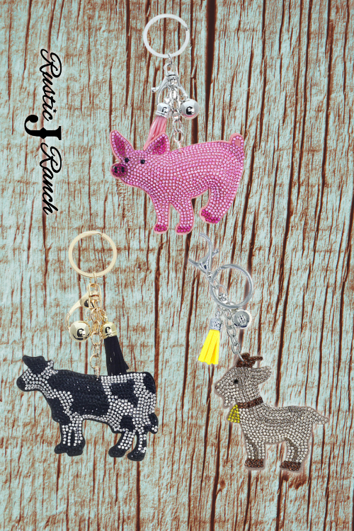 Pig or Cow Rhinestone Keychain