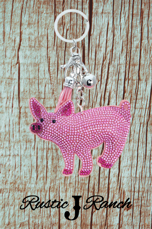 Pig or Cow Rhinestone Keychain