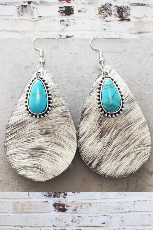 Cow Print Leather Teardrop Earrings