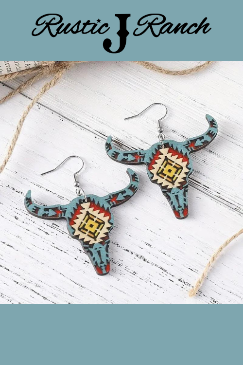 Wood Aztec Bull Head earrings